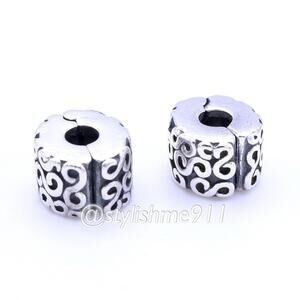 Two Authentic PANDORA Silver Swirls Clips Charms - 790338